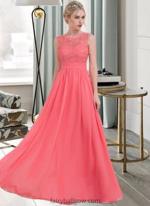 Daniella A-Line Scoop Neck Floor-Length Chiffon Lace Bridesmaid Dress With Ruffle XXCP0013171