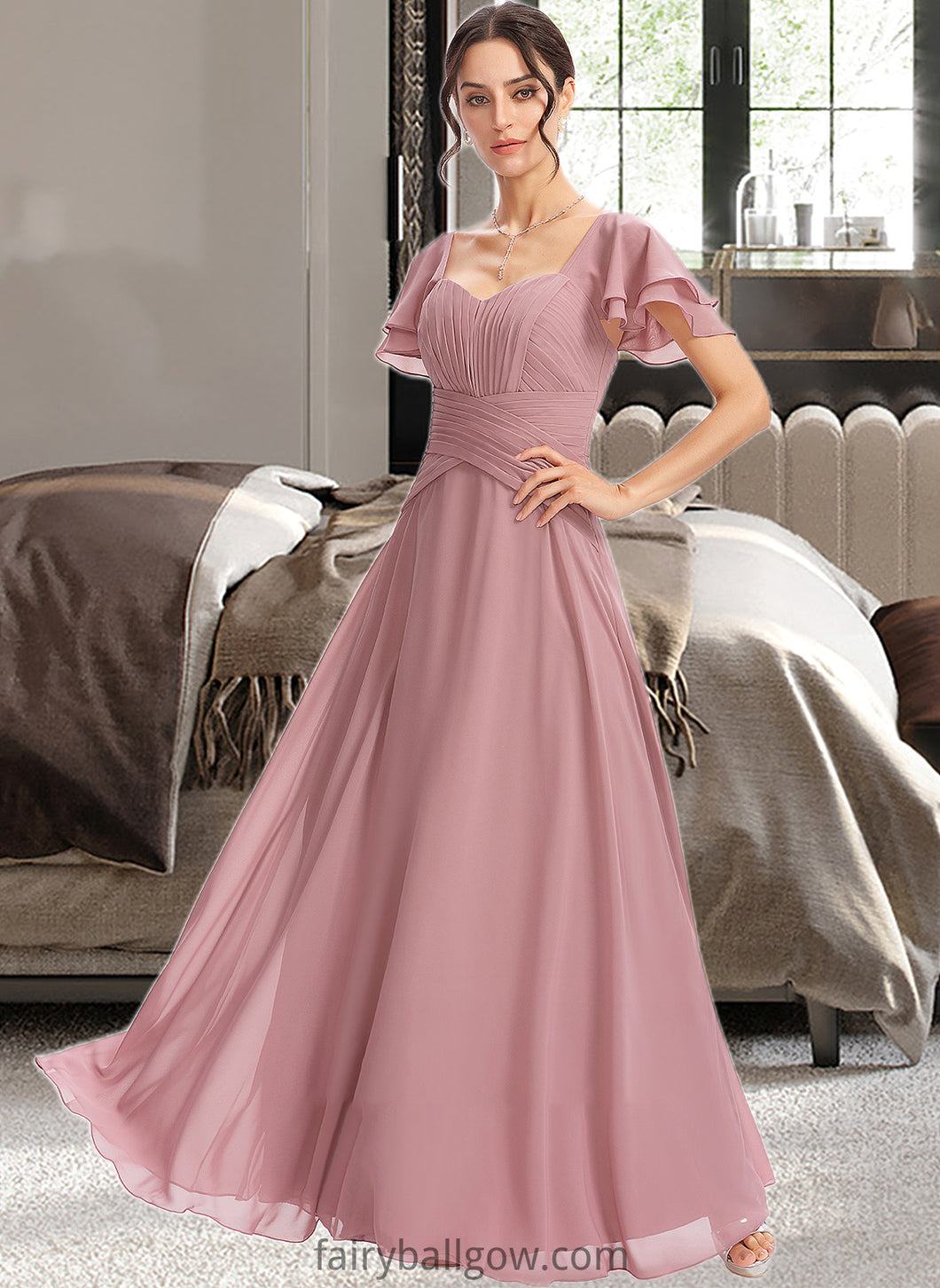 Jakayla A-Line Square Neckline Floor-Length Bridesmaid Dress With Ruffle Cascading Ruffles XXCP0013172