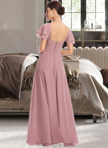 Jakayla A-Line Square Neckline Floor-Length Bridesmaid Dress With Ruffle Cascading Ruffles XXCP0013172