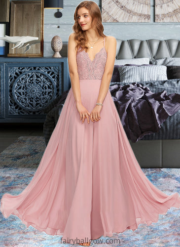 Stephany A-Line V-neck Floor-Length Chiffon Bridesmaid Dress XXCP0013173