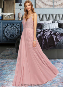 Stephany A-Line V-neck Floor-Length Chiffon Bridesmaid Dress XXCP0013173