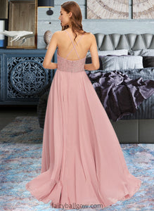 Stephany A-Line V-neck Floor-Length Chiffon Bridesmaid Dress XXCP0013173