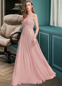 Brenda A-Line V-neck Floor-Length Chiffon Bridesmaid Dress With Ruffle XXCP0013174