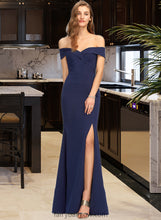 Load image into Gallery viewer, Clara Trumpet/Mermaid Off-the-Shoulder Floor-Length Stretch Crepe Bridesmaid Dress With Split Front XXCP0013175