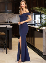 Load image into Gallery viewer, Clara Trumpet/Mermaid Off-the-Shoulder Floor-Length Stretch Crepe Bridesmaid Dress With Split Front XXCP0013175