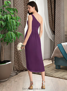 Dayanara Sheath/Column One-Shoulder Asymmetrical Chiffon Bridesmaid Dress With Ruffle XXCP0013176