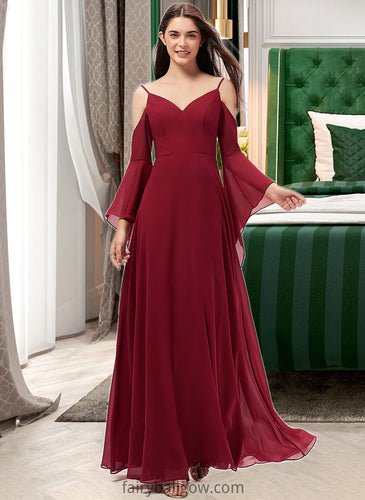 Amaya A-line V-Neck Floor-Length Chiffon Bridesmaid Dress XXCP0013178