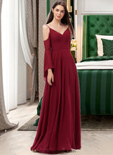 Load image into Gallery viewer, Amaya A-line V-Neck Floor-Length Chiffon Bridesmaid Dress XXCP0013178