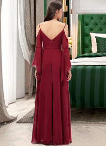 Amaya A-line V-Neck Floor-Length Chiffon Bridesmaid Dress XXCP0013178