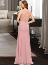 Load image into Gallery viewer, Natalie Sheath/Column Scoop Neck Floor-Length Chiffon Bridesmaid Dress With Split Front XXCP0013179