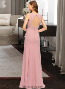 Natalie Sheath/Column Scoop Neck Floor-Length Chiffon Bridesmaid Dress With Split Front XXCP0013179