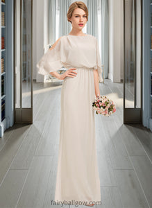 Celia Sheath/Column Scoop Neck Floor-Length Chiffon Bridesmaid Dress With Cascading Ruffles XXCP0013180