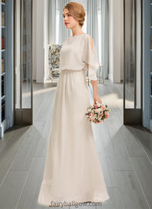 Celia Sheath/Column Scoop Neck Floor-Length Chiffon Bridesmaid Dress With Cascading Ruffles XXCP0013180