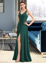 Load image into Gallery viewer, Danica A-Line V-neck Floor-Length Chiffon Bridesmaid Dress With Ruffle Bow(s) Split Front XXCP0013181