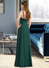 Load image into Gallery viewer, Danica A-Line V-neck Floor-Length Chiffon Bridesmaid Dress With Ruffle Bow(s) Split Front XXCP0013181