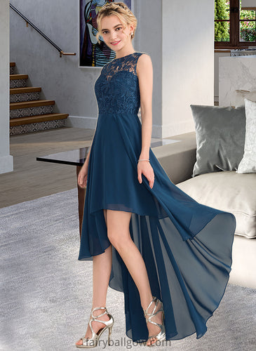 Kamora A-Line Scoop Neck Asymmetrical Chiffon Lace Bridesmaid Dress XXCP0013182