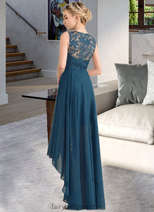 Kamora A-Line Scoop Neck Asymmetrical Chiffon Lace Bridesmaid Dress XXCP0013182