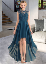 Load image into Gallery viewer, Kamora A-Line Scoop Neck Asymmetrical Chiffon Lace Bridesmaid Dress XXCP0013182