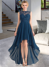 Load image into Gallery viewer, Kamora A-Line Scoop Neck Asymmetrical Chiffon Lace Bridesmaid Dress XXCP0013182