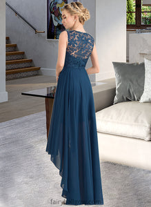 Kamora A-Line Scoop Neck Asymmetrical Chiffon Lace Bridesmaid Dress XXCP0013182