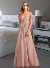 Load image into Gallery viewer, Audrey A-Line V-neck Floor-Length Bridesmaid Dress With Ruffle XXCP0013183