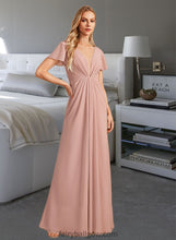 Load image into Gallery viewer, Audrey A-Line V-neck Floor-Length Bridesmaid Dress With Ruffle XXCP0013183