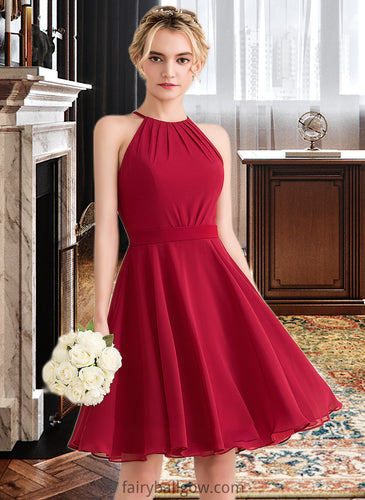 Madge A-Line Scoop Neck Knee-Length Chiffon Bridesmaid Dress With Ruffle Bow(s) XXCP0013189