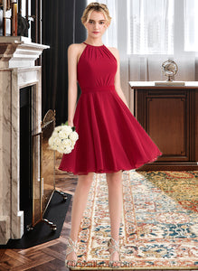 Madge A-Line Scoop Neck Knee-Length Chiffon Bridesmaid Dress With Ruffle Bow(s) XXCP0013189