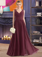 Load image into Gallery viewer, Journey A-Line V-neck Floor-Length Chiffon Lace Bridesmaid Dress With Ruffle Bow(s) XXCP0013191