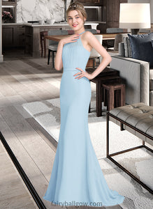 Janelle Trumpet/Mermaid Scoop Neck Sweep Train Chiffon Tulle Bridesmaid Dress With Ruffle XXCP0013194