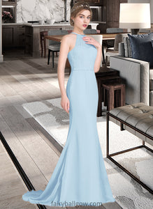 Janelle Trumpet/Mermaid Scoop Neck Sweep Train Chiffon Tulle Bridesmaid Dress With Ruffle XXCP0013194