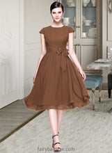 Load image into Gallery viewer, Kamryn Chiffon Knee-length Bridesmaid Dress with Cap Sleeves And Sashes XXCP0013195