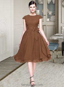 Kamryn Chiffon Knee-length Bridesmaid Dress with Cap Sleeves And Sashes XXCP0013195