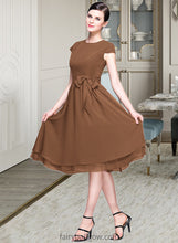 Load image into Gallery viewer, Kamryn Chiffon Knee-length Bridesmaid Dress with Cap Sleeves And Sashes XXCP0013195