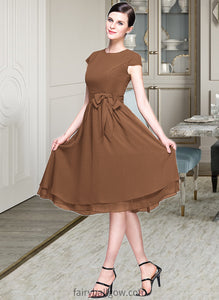 Kamryn Chiffon Knee-length Bridesmaid Dress with Cap Sleeves And Sashes XXCP0013195