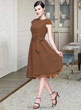 Load image into Gallery viewer, Kamryn Chiffon Knee-length Bridesmaid Dress with Cap Sleeves And Sashes XXCP0013195