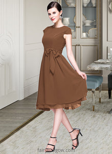 Kamryn Chiffon Knee-length Bridesmaid Dress with Cap Sleeves And Sashes XXCP0013195