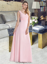 Load image into Gallery viewer, Jaqueline Empire V-Neck Floor-Length Chiffon Bridesmaid Dress With Ruffle XXCP0013196