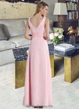 Load image into Gallery viewer, Jaqueline Empire V-Neck Floor-Length Chiffon Bridesmaid Dress With Ruffle XXCP0013196