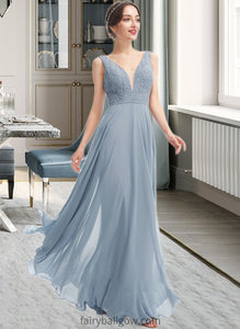 Elle A-Line V-neck Floor-Length Bridesmaid Dress XXCP0013199