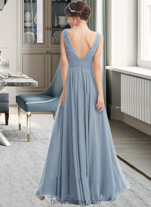 Elle A-Line V-neck Floor-Length Bridesmaid Dress XXCP0013199