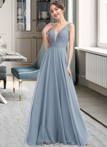 Elle A-Line V-neck Floor-Length Bridesmaid Dress XXCP0013199