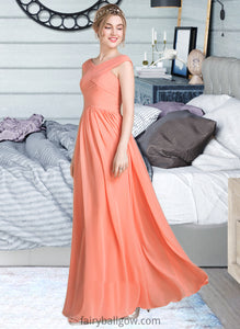 Abigail Ball-Gown/Princess V-neck Floor-Length Chiffon Bridesmaid Dress With Ruffle XXCP0013204