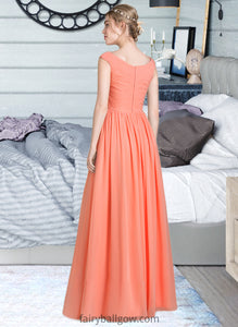 Abigail Ball-Gown/Princess V-neck Floor-Length Chiffon Bridesmaid Dress With Ruffle XXCP0013204