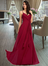 Load image into Gallery viewer, Belinda A-Line V-neck Floor-Length Bridesmaid Dress With Ruffle XXCP0013206