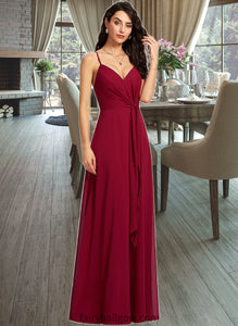 Belinda A-Line V-neck Floor-Length Bridesmaid Dress With Ruffle XXCP0013206