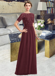 Aaliyah A-Line Scoop Neck Floor-Length Chiffon Lace Bridesmaid Dress With Sequins XXCP0013207