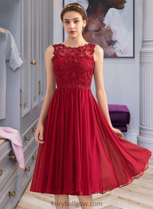 Karissa A-Line Scoop Neck Knee-Length Chiffon Lace Bridesmaid Dress With Beading Sequins XXCP0013208