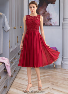 Karissa A-Line Scoop Neck Knee-Length Chiffon Lace Bridesmaid Dress With Beading Sequins XXCP0013208