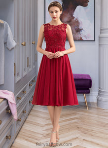 Karissa A-Line Scoop Neck Knee-Length Chiffon Lace Bridesmaid Dress With Beading Sequins XXCP0013208